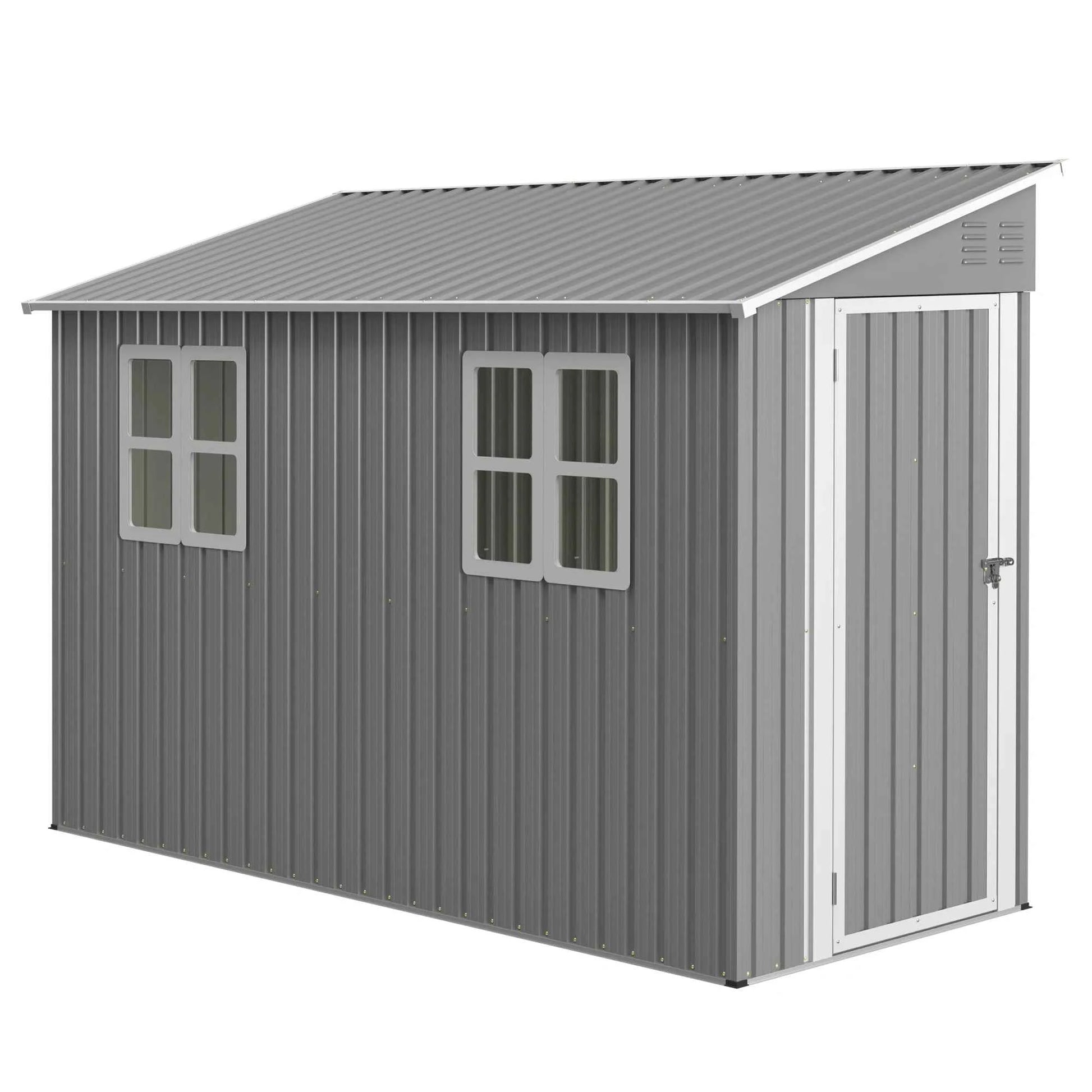 4x10 FT Galvanized Steel Outdoor Shed – Weatherproof Lockable Storage for Tools, Bikes & Pets w/Sloping Roof & Window