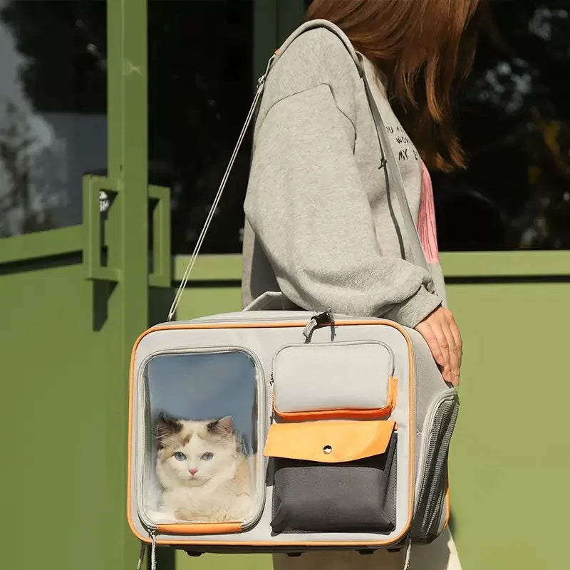 Large Canvas Cat Convertible Backpack & Crossbody, Holds Up to 33 lbs