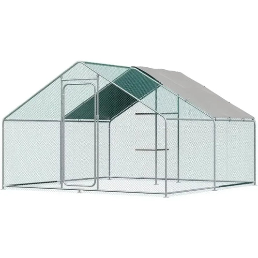 Large Walk-In Metal Chicken Coop — Waterproof & Anti-UV Cover, Heavy Duty Poultry Cage