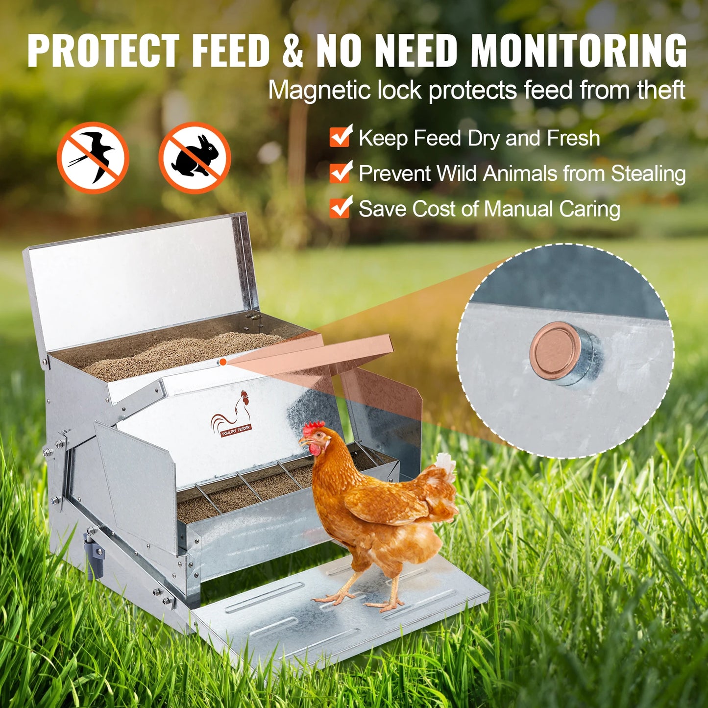 Automatic Poultry Feeder — 25 lbs Galvanized Steel | Feeds 6 to 36 Chickens | Up to 11 Days