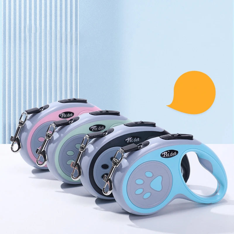 Retractable Dog Leash — Nylon Rope, 3m or 5m | Blue, Green, Black & Pink