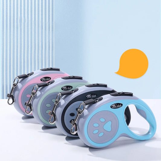 Retractable Dog Leash — Nylon Rope, 3m or 5m | Blue, Green, Black & Pink