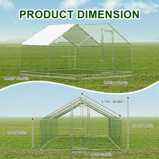 Large Walk-In Metal Chicken Coop — Waterproof & Anti-UV Cover, Heavy Duty Poultry Cage