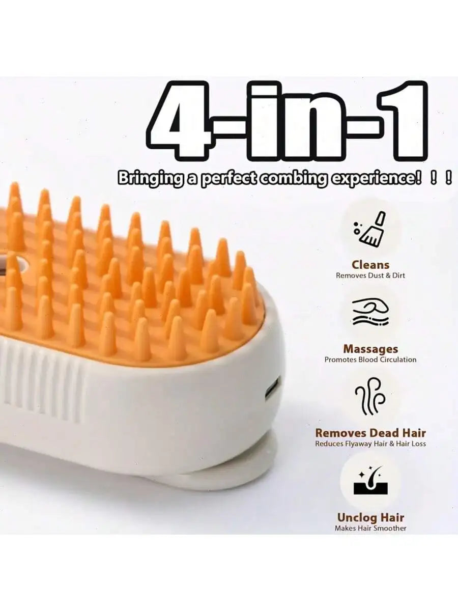 4-in-1 Upgraded Pet Steam Brush — Anti-Static, Deep Clean, 360° Rotating Handle, No Rinse