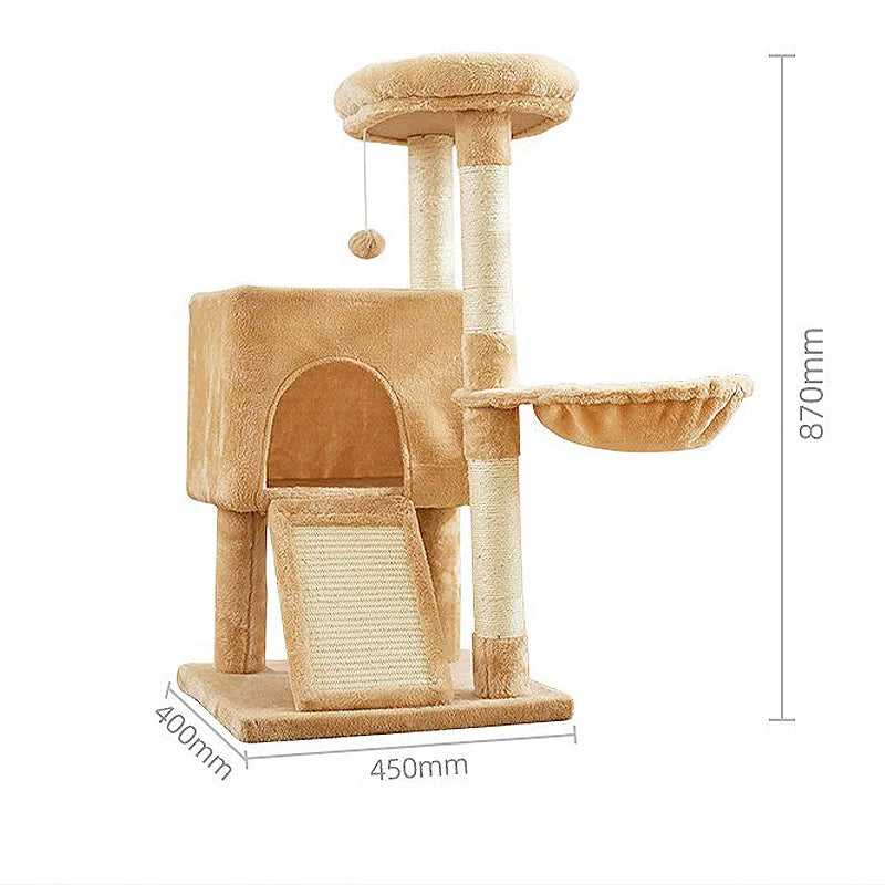 Luxury 3-Tier Cat Tower with Hammock, Sisal Scratching Post & Dangling Balls