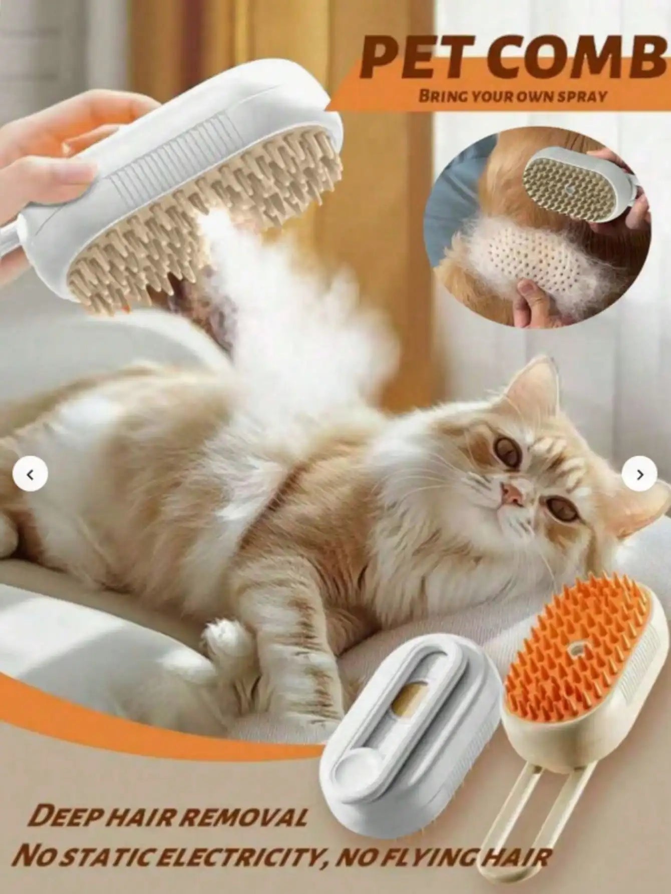 4-in-1 Upgraded Pet Steam Brush — Anti-Static, Deep Clean, 360° Rotating Handle, No Rinse