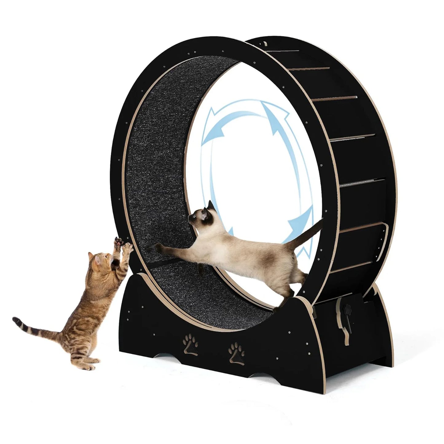 Wooden Cat Exercise Wheel — Large Indoor Running Treadmill with Low Noise & Removable Carpet