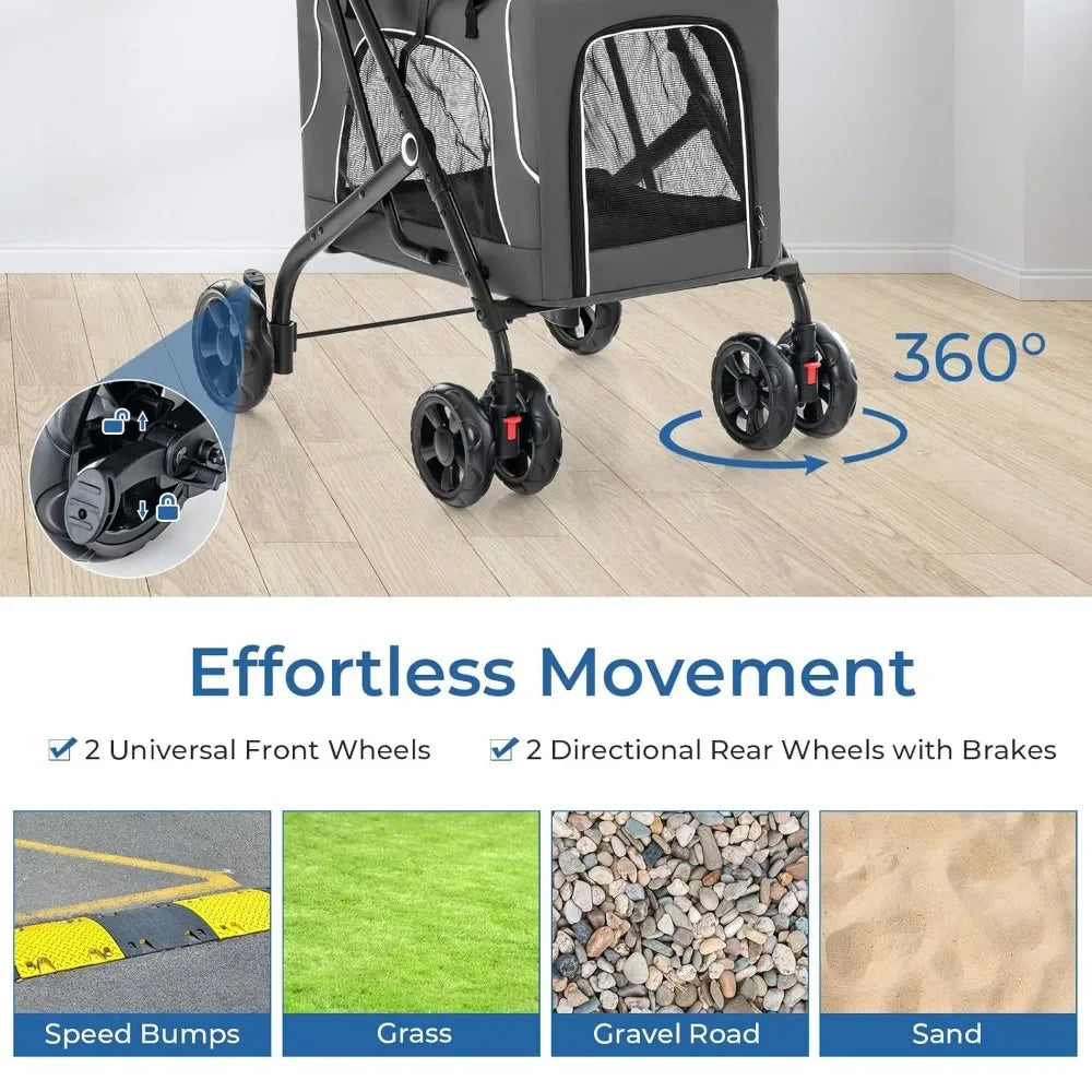 Double Pet Stroller for Dogs & Cats — Foldable 3-Color Oxford Cloth