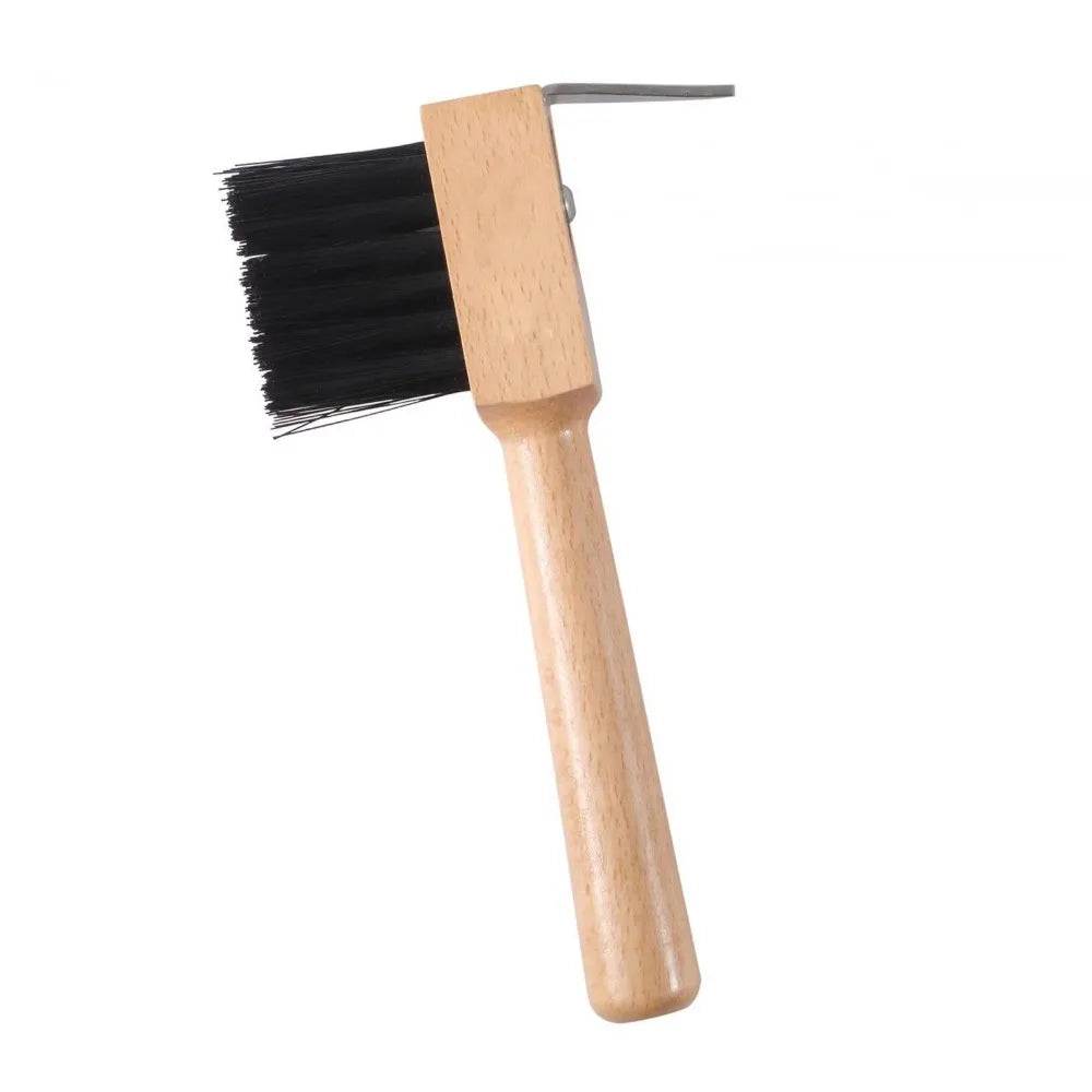Horse Hoof Pick with Wooden Handle — Stainless Steel & Cleaning Brush