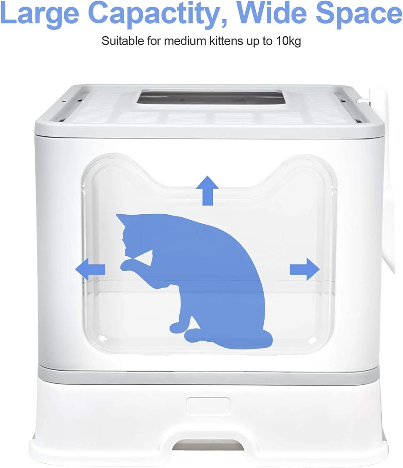 Hooded Cat Litter Box with Front Entry & Top Exit — Foldable, Extra Large with Scoop & Drawer