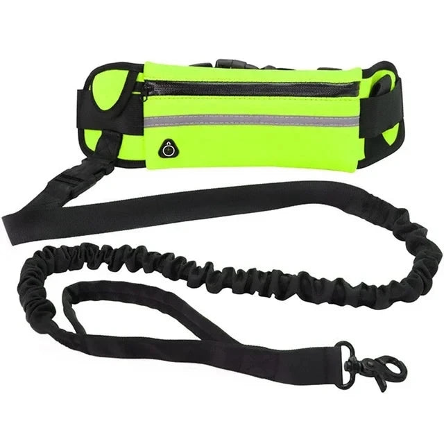 Hands-Free Dog Leash with Waist Bag — Reflective, Retractable, Elastic Belt