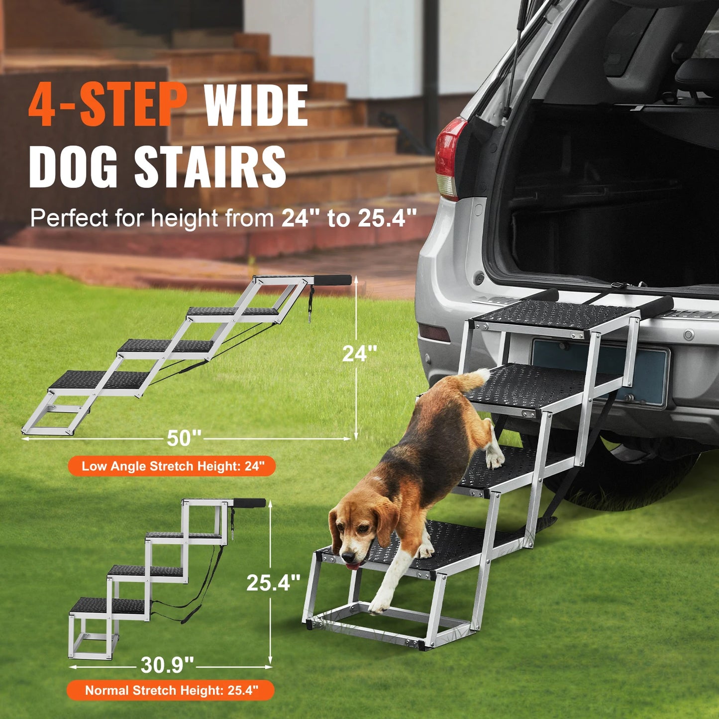 Folding Dog Car Steps — Wide Portable Aluminum Pet Stairs for Cars, SUVs & Trucks