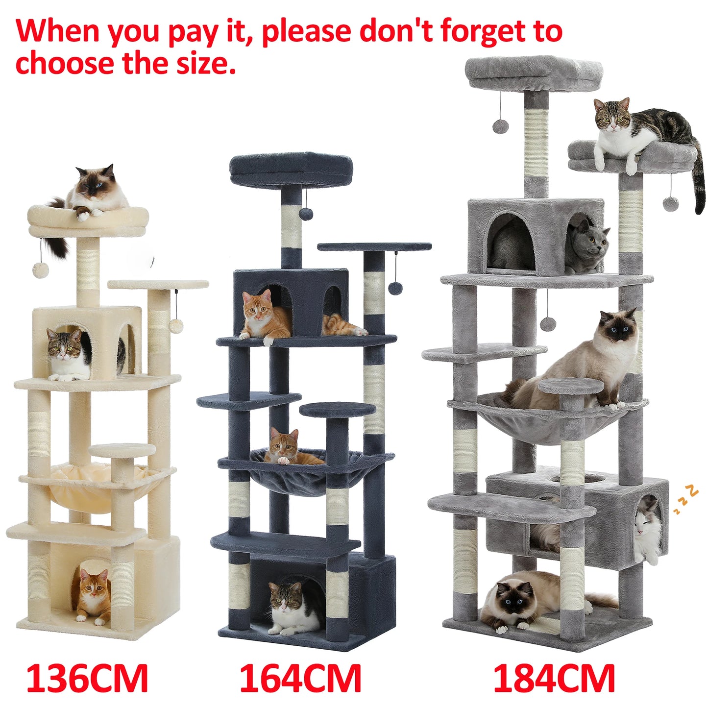Large Cat Tree Tower — 72" 8-Level with Hammock, Condos & Sisal Posts