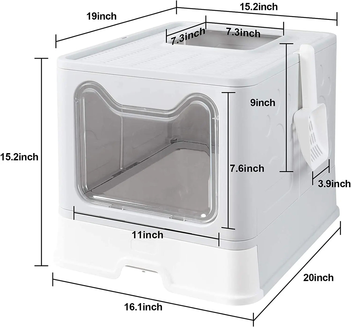 Hooded Cat Litter Box with Front Entry & Top Exit — Foldable, Extra Large with Scoop & Drawer