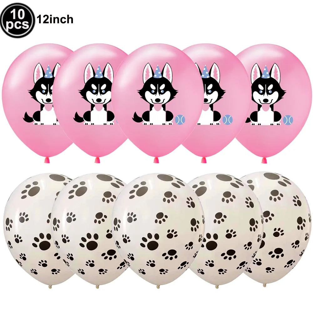 Dog Birthday Party Balloons — 12" Latex Puppy Print, Pack of 12