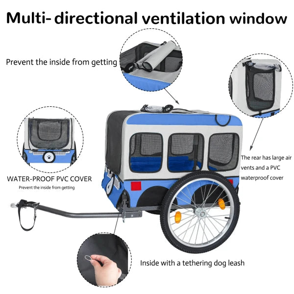 Folding Dog Bike Trailer — Lightweight Portable Pet Carrier with 20" Wheels & Steel Frame