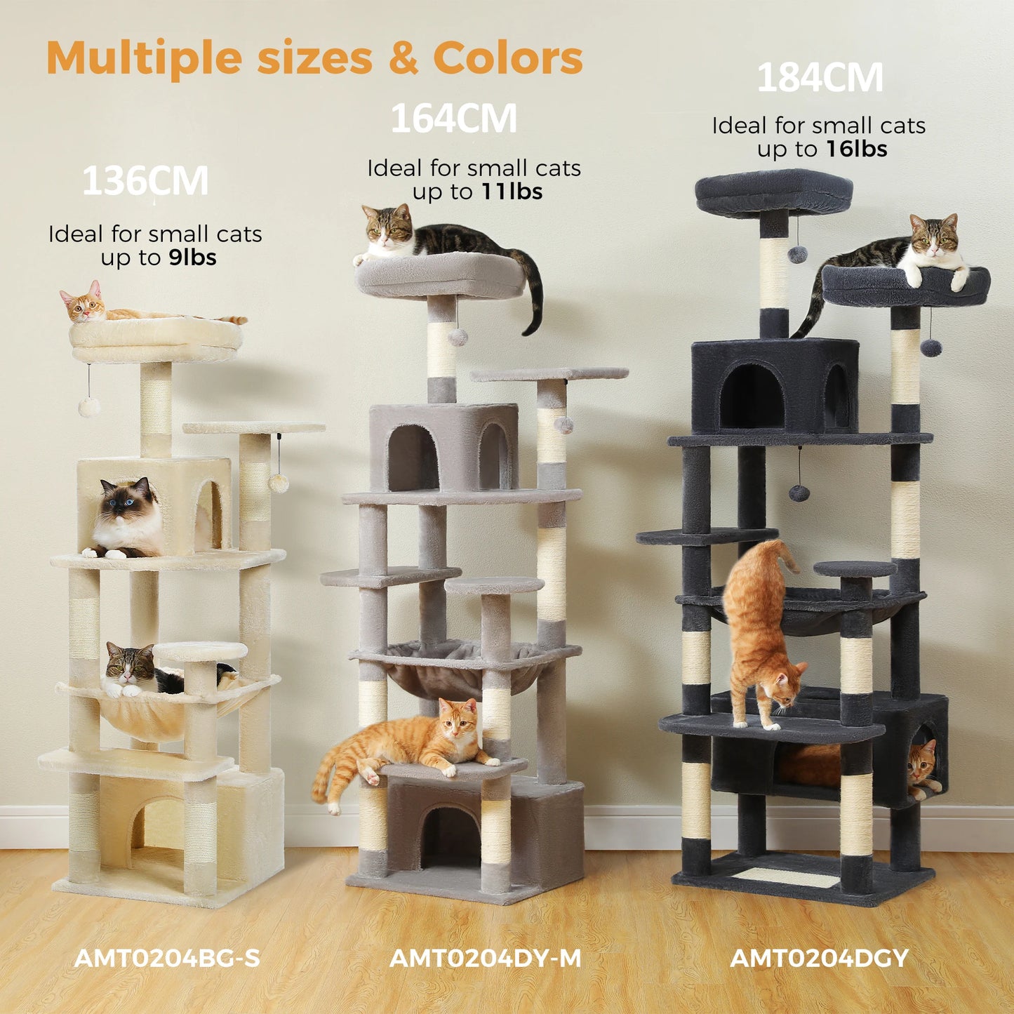 Large Cat Tree Tower — 72" 8-Level with Hammock, Condos & Sisal Posts