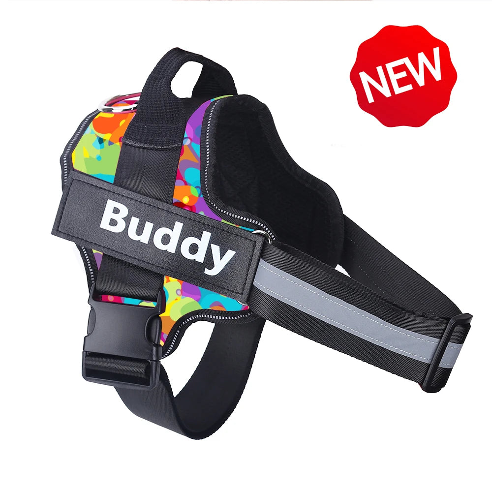 No-Pull Reflective Dog Harness Vest — Breathable, Adjustable with Custom ID Patch