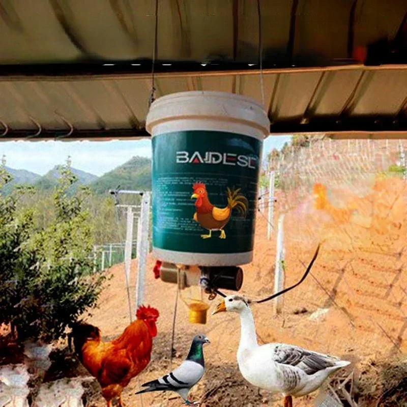 Gravity Bucket Poultry Feeder — Fill, Flip & Feed | Automatic Trough for Chickens, Ducks & Pigeons | WiFi or Solar Timer