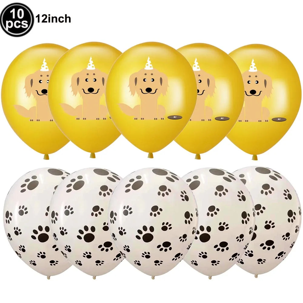 Dog Birthday Party Balloons — 12" Latex Puppy Print, Pack of 12