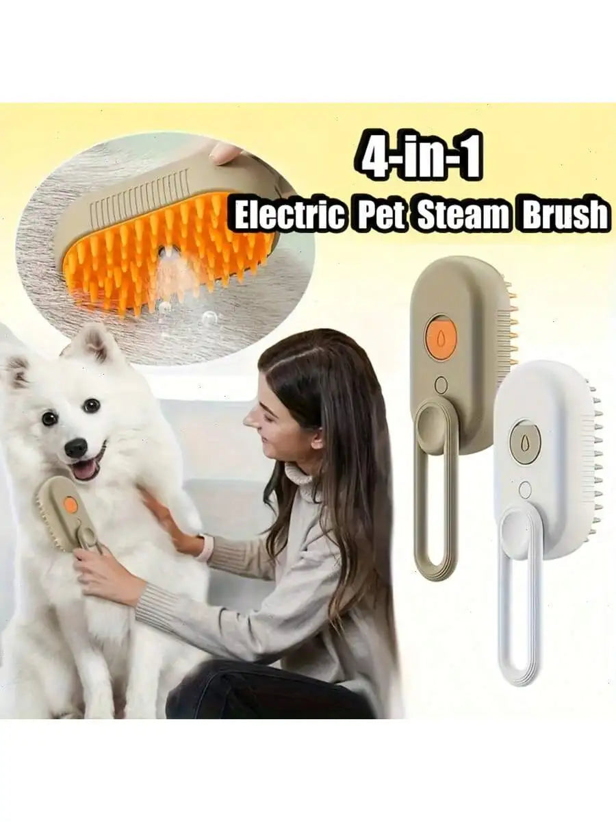 4-in-1 Upgraded Pet Steam Brush — Anti-Static, Deep Clean, 360° Rotating Handle, No Rinse