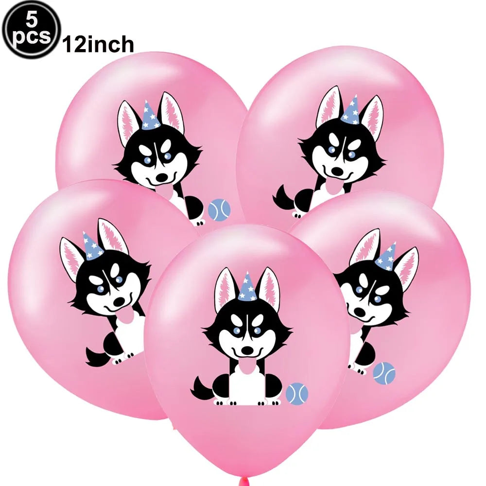 Dog Birthday Party Balloons — 12" Latex Puppy Print, Pack of 12