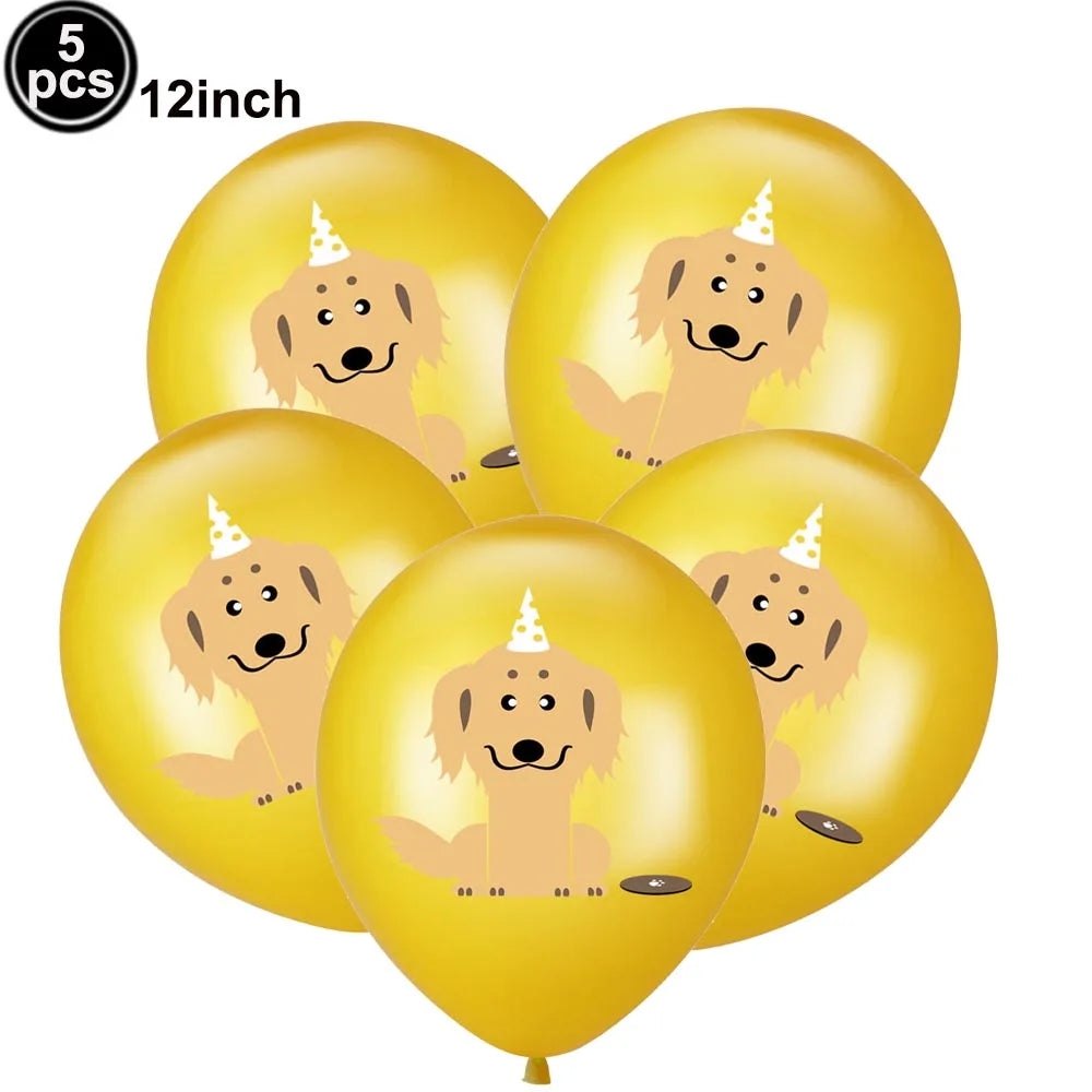 Dog Birthday Party Balloons — 12" Latex Puppy Print, Pack of 12