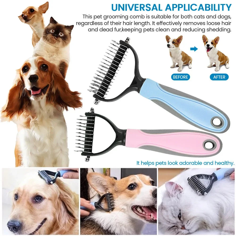 Double-Sided Stainless Steel Pet Hair Removal Comb — Dog & Cat Grooming