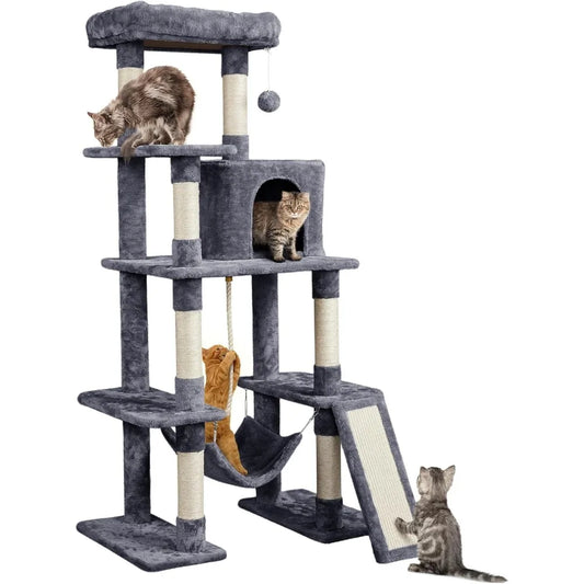 63" Multi-Level Cat Tree — Sisal Scratching Posts, Condo, Hammock & Dangling Ball