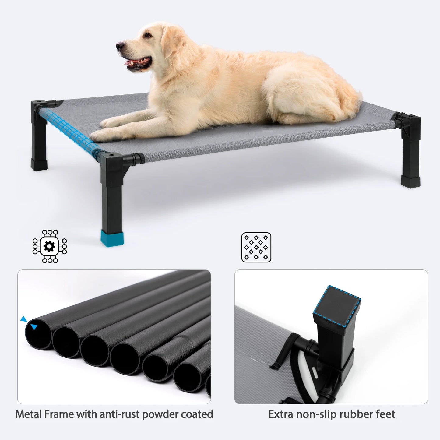 Elevated Metal Frame Dog Bed — Cooling, Chew-Proof, Breathable Mesh with Attachable Top
