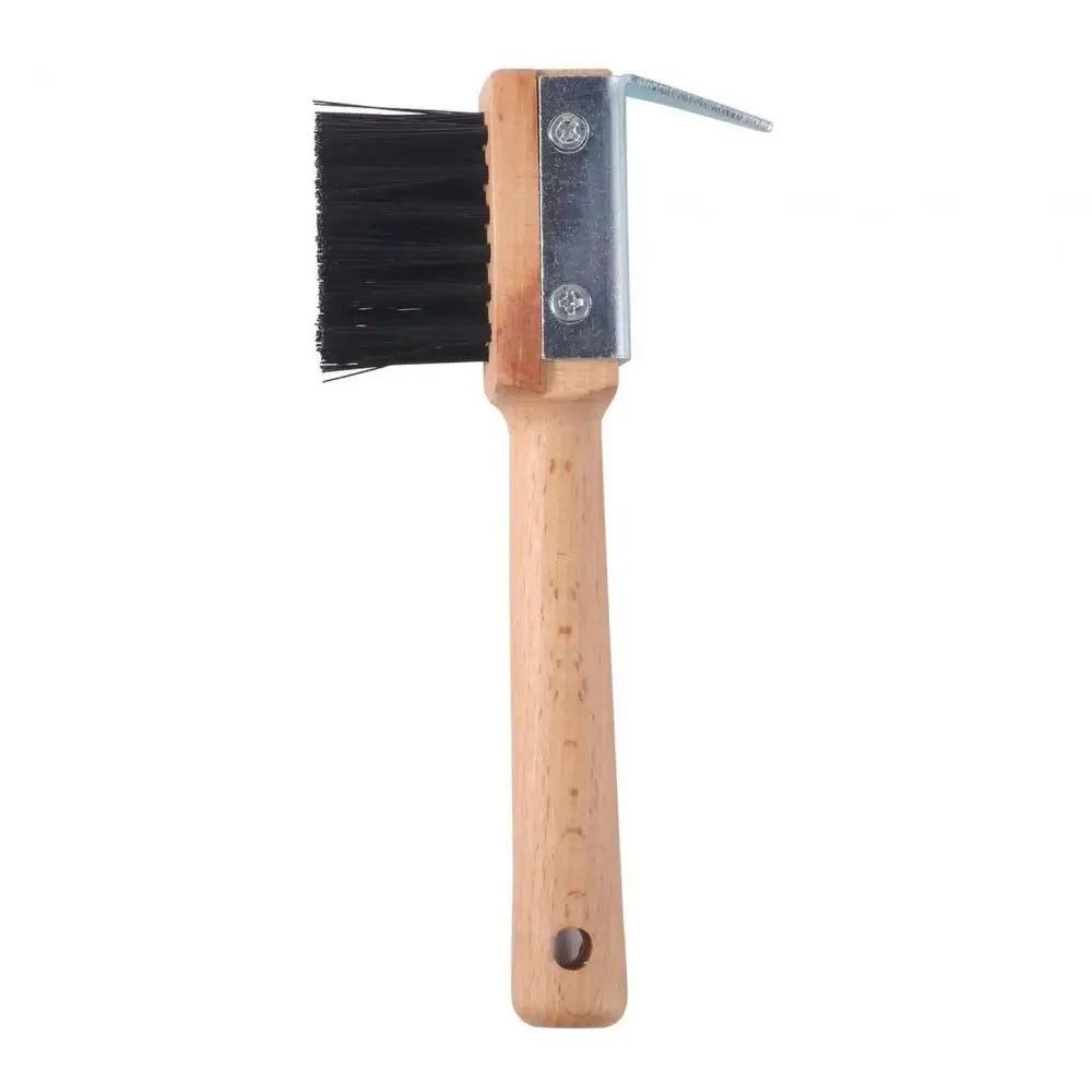 Horse Hoof Pick with Wooden Handle — Stainless Steel & Cleaning Brush