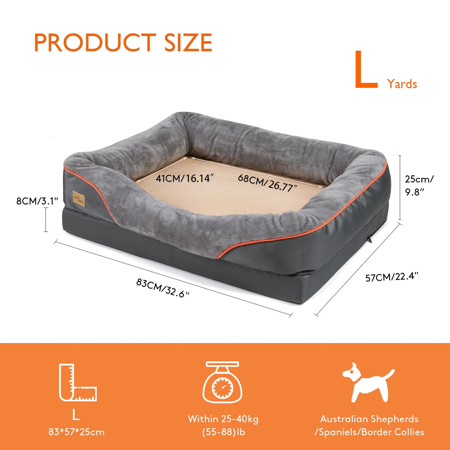 Large Orthopedic Dog Bed — Removable Machine-Washable Waterproof Cover