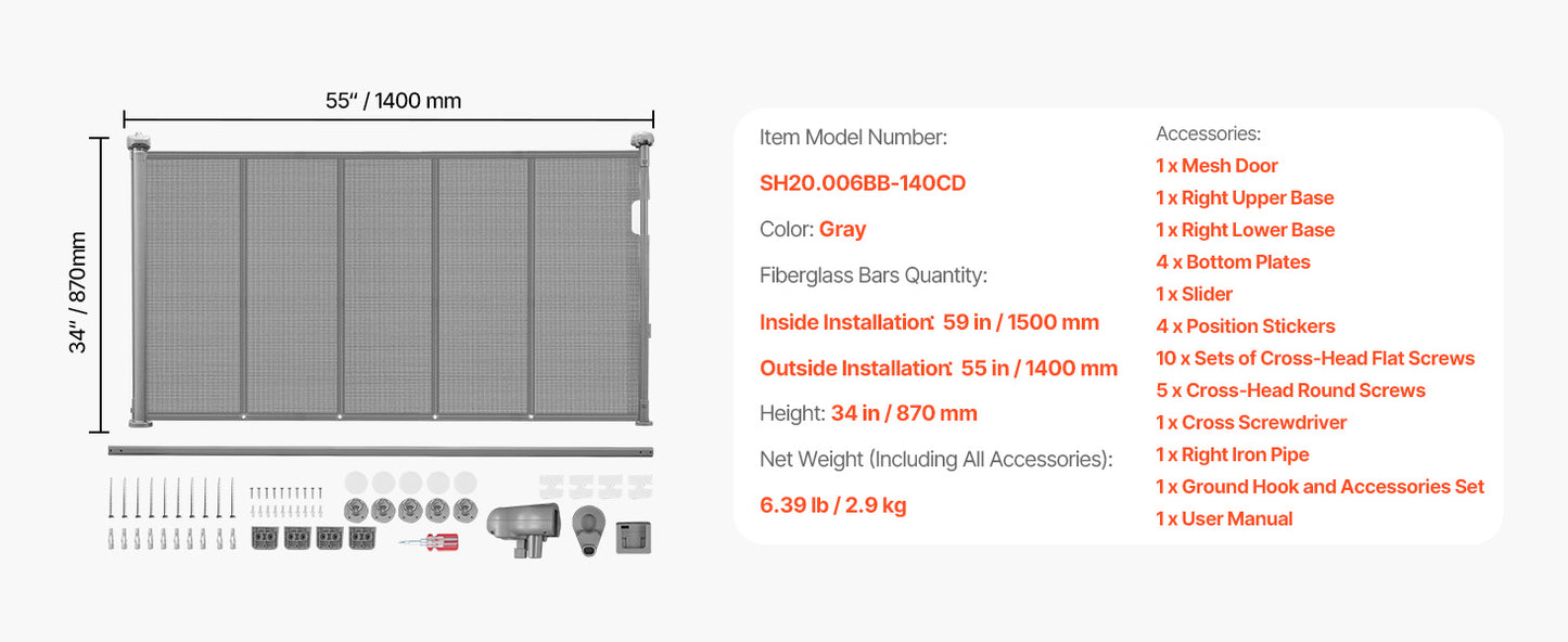 Retractable Pet Gate — Extends 55” to 110” Wide, 34” Tall, Easy to Install