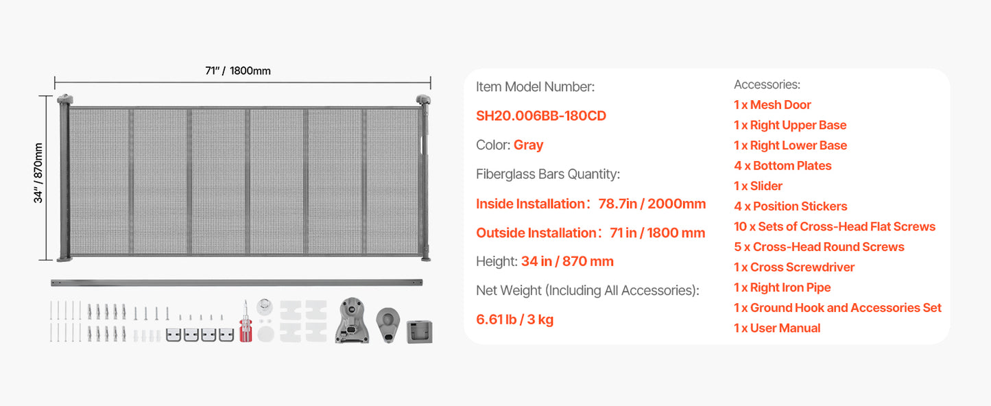 Retractable Pet Gate — Extends 55” to 110” Wide, 34” Tall, Easy to Install