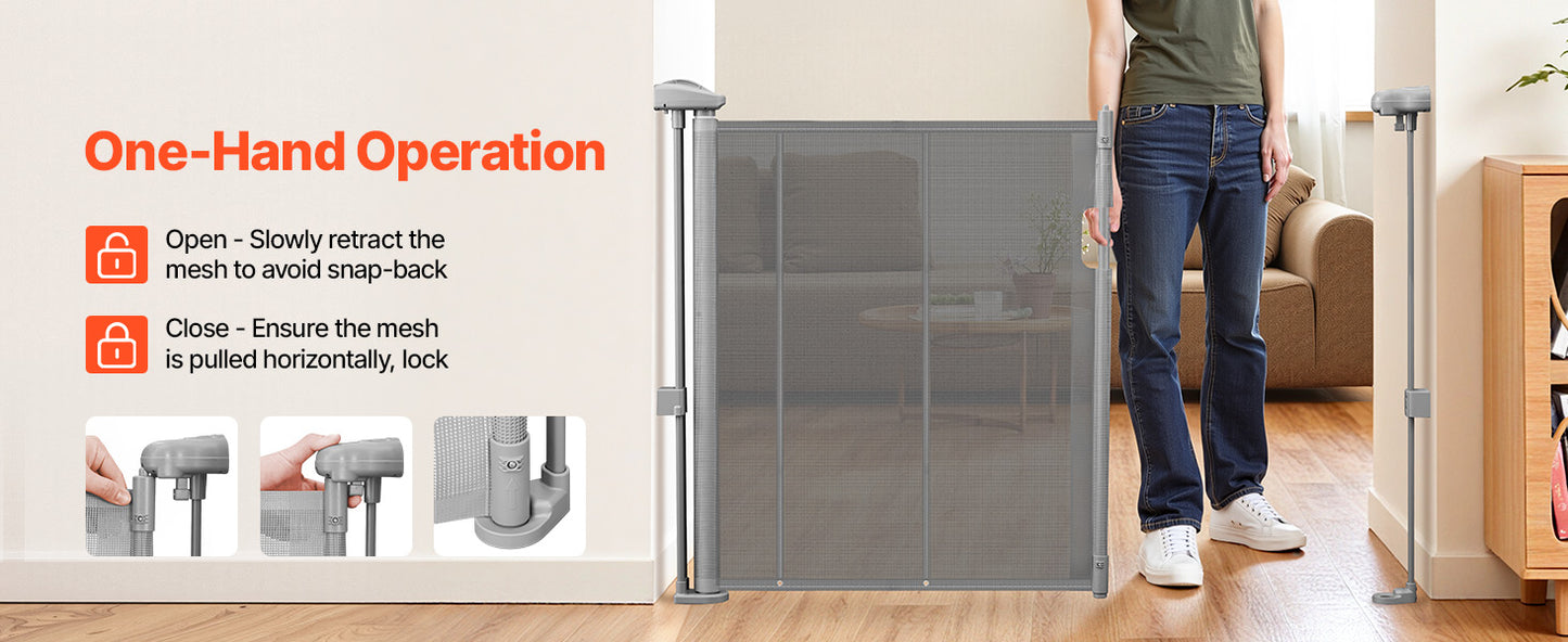 Retractable Pet Gate — Extends 55” to 110” Wide, 34” Tall, Easy to Install