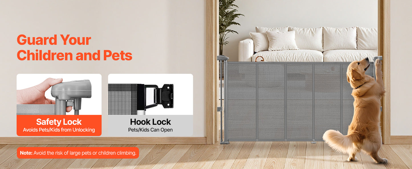 Retractable Pet Gate — Extends 55” to 110” Wide, 34” Tall, Easy to Install
