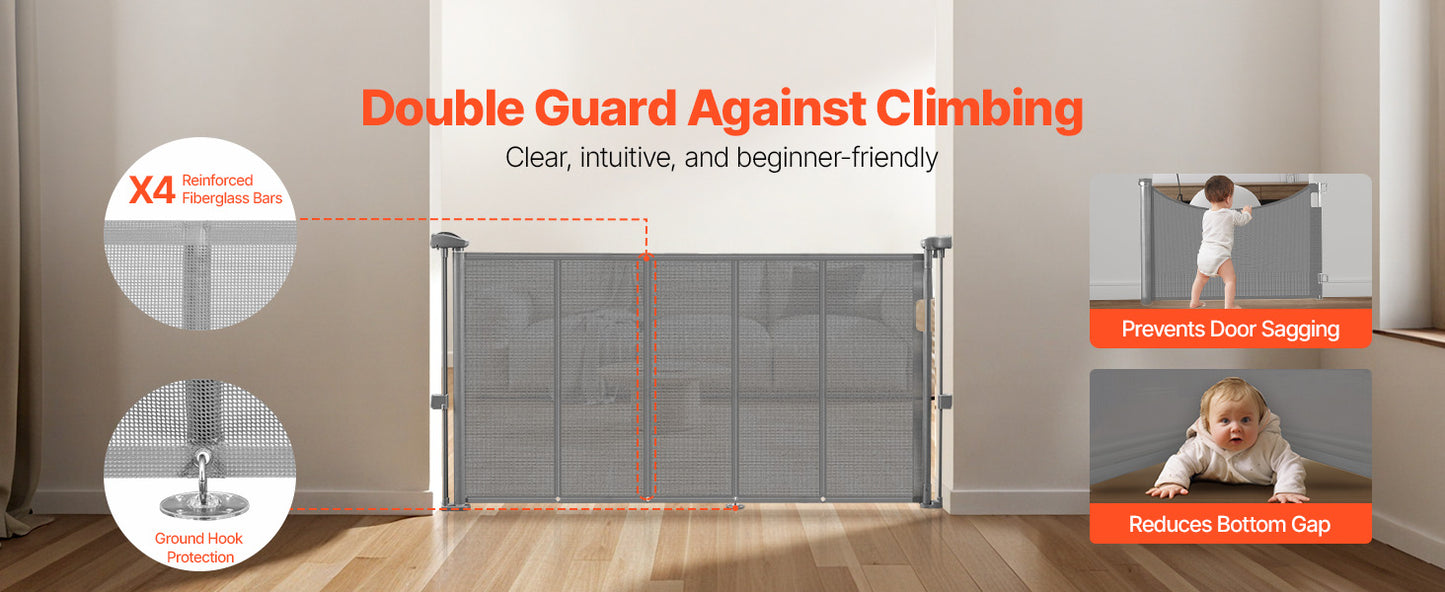 Retractable Pet Gate — Extends 55” to 110” Wide, 34” Tall, Easy to Install