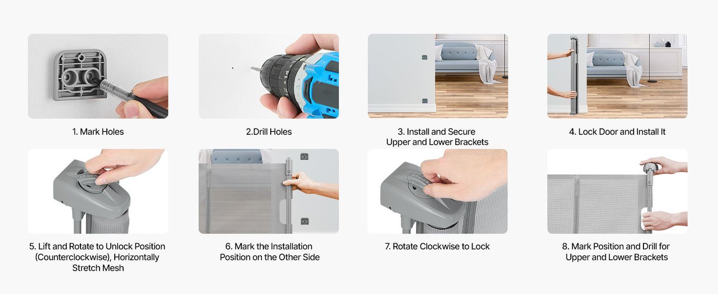 Retractable Pet Gate — Extends 55” to 110” Wide, 34” Tall, Easy to Install