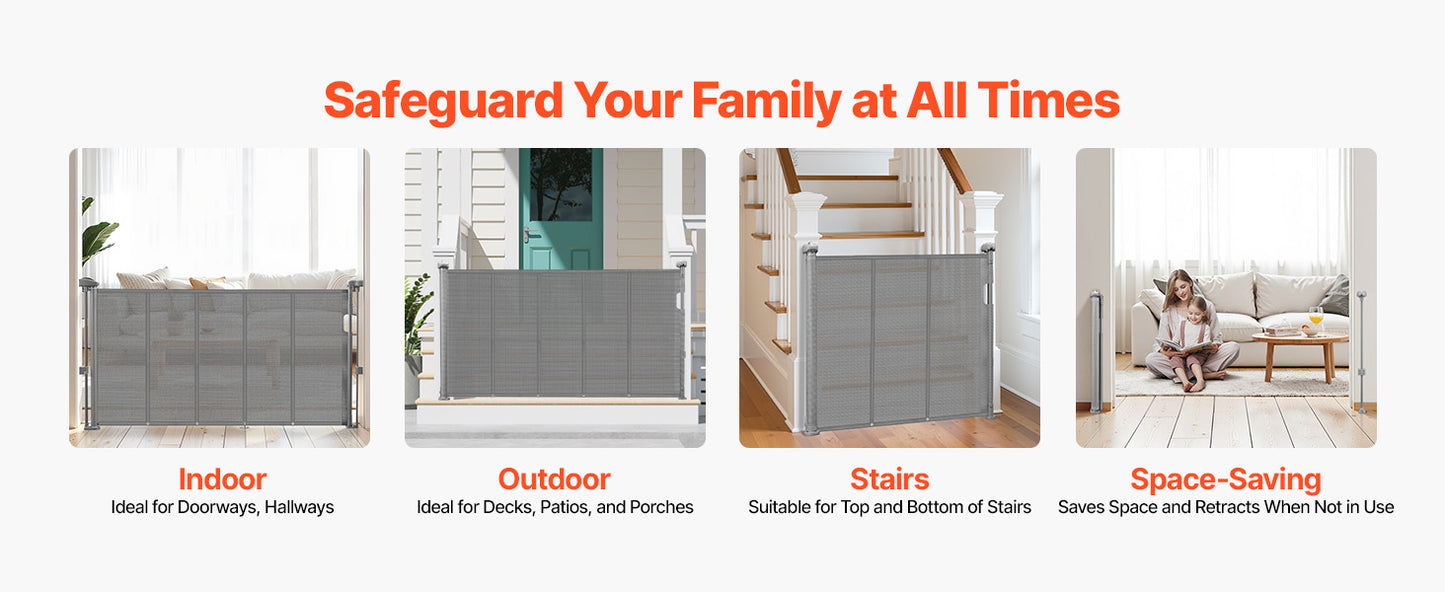Retractable Pet Gate — Extends 55” to 110” Wide, 34” Tall, Easy to Install