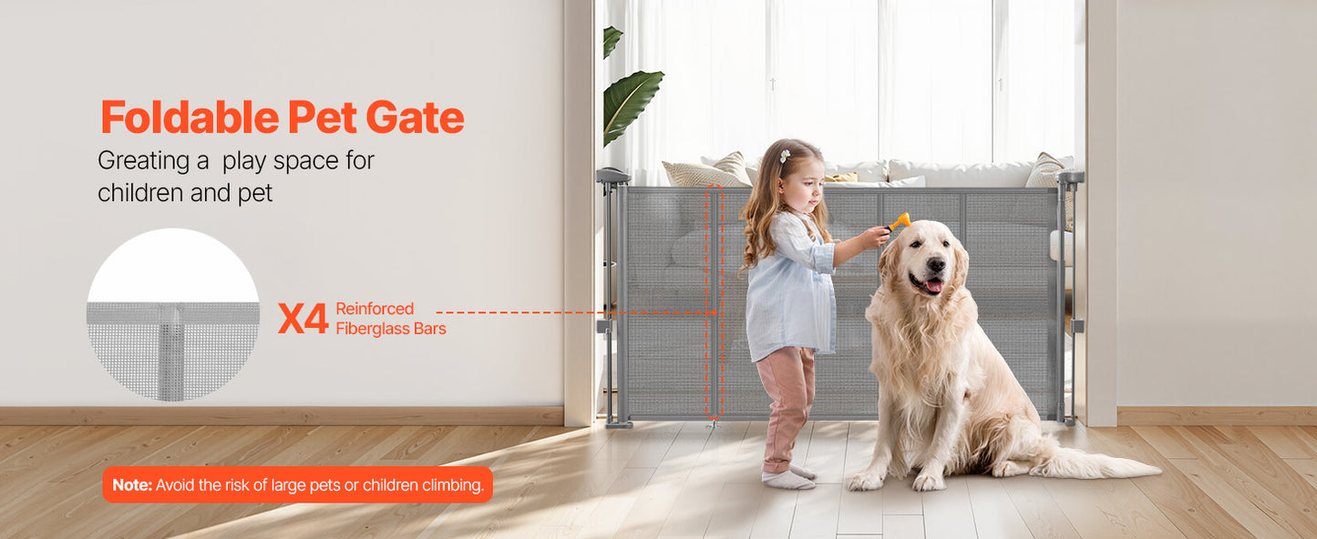 Retractable Pet Gate — Extends 55” to 110” Wide, 34” Tall, Easy to Install